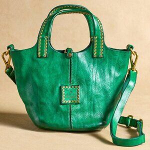 Hand Crafted Halle Market Tote Bag leather Meadow Color NWOT Imported